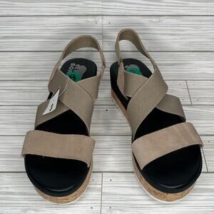 Sorel Cameron Platform Slingback Sandals Taupe Sea Salt Leather Women's Size 8